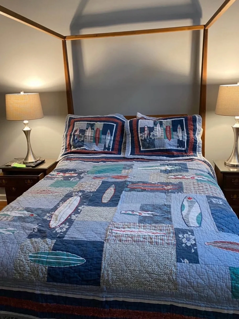 Nautical Surfboard Patchwork Quilt Set in Blue